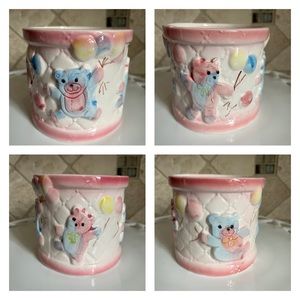 Vintage Baby Nursery Bear Ballons Antique Planter Holder Vase